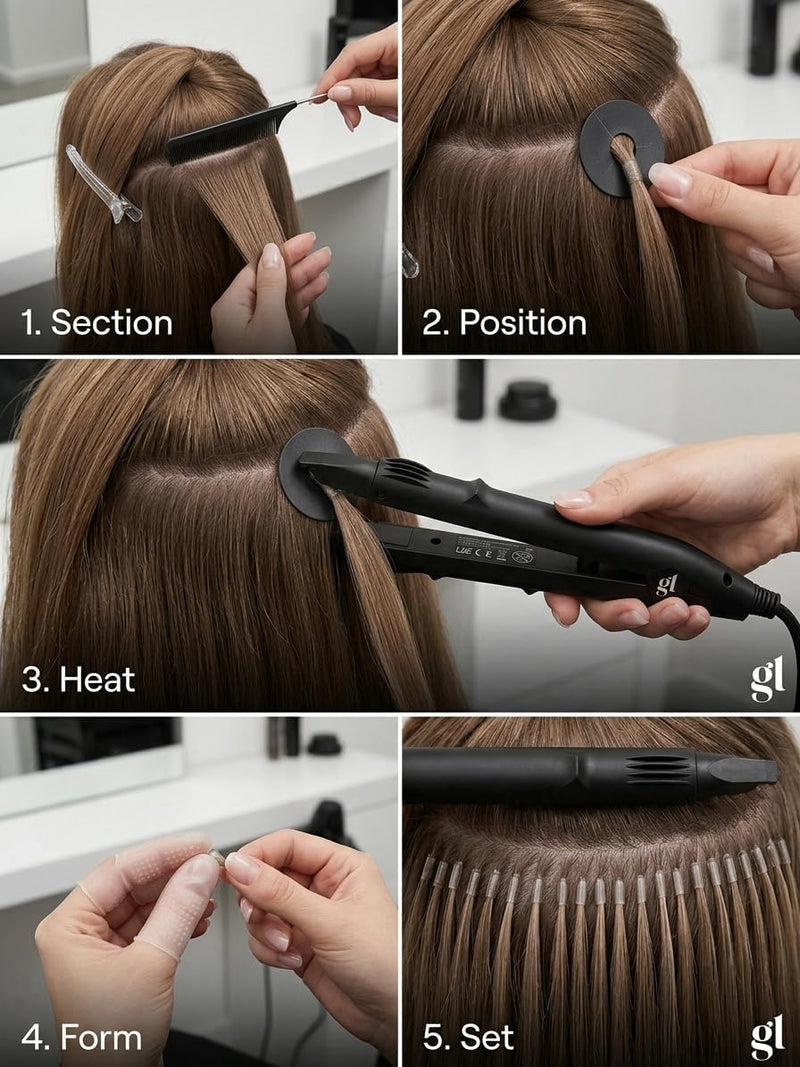 GL Professional Keratin & Fusion Heat Connector for Hair Extensions | Compatible Hairextensions K-Tip & U-Tip/Nail-Tip bonds. Adjustable 100-220C dial. 2.5m cable.