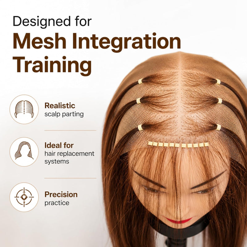 Athena Hair Mesh Integration Training Mannequin Head – 60% Human Hair & 40% High-Grade Fibre for Hair Loss System & Replacement Practice