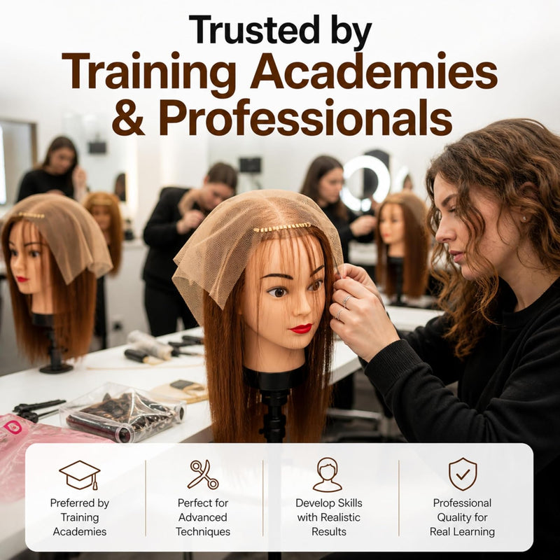 Athena Hair Mesh Integration Training Mannequin Head – 60% Human Hair & 40% High-Grade Fibre for Hair Loss System & Replacement Practice