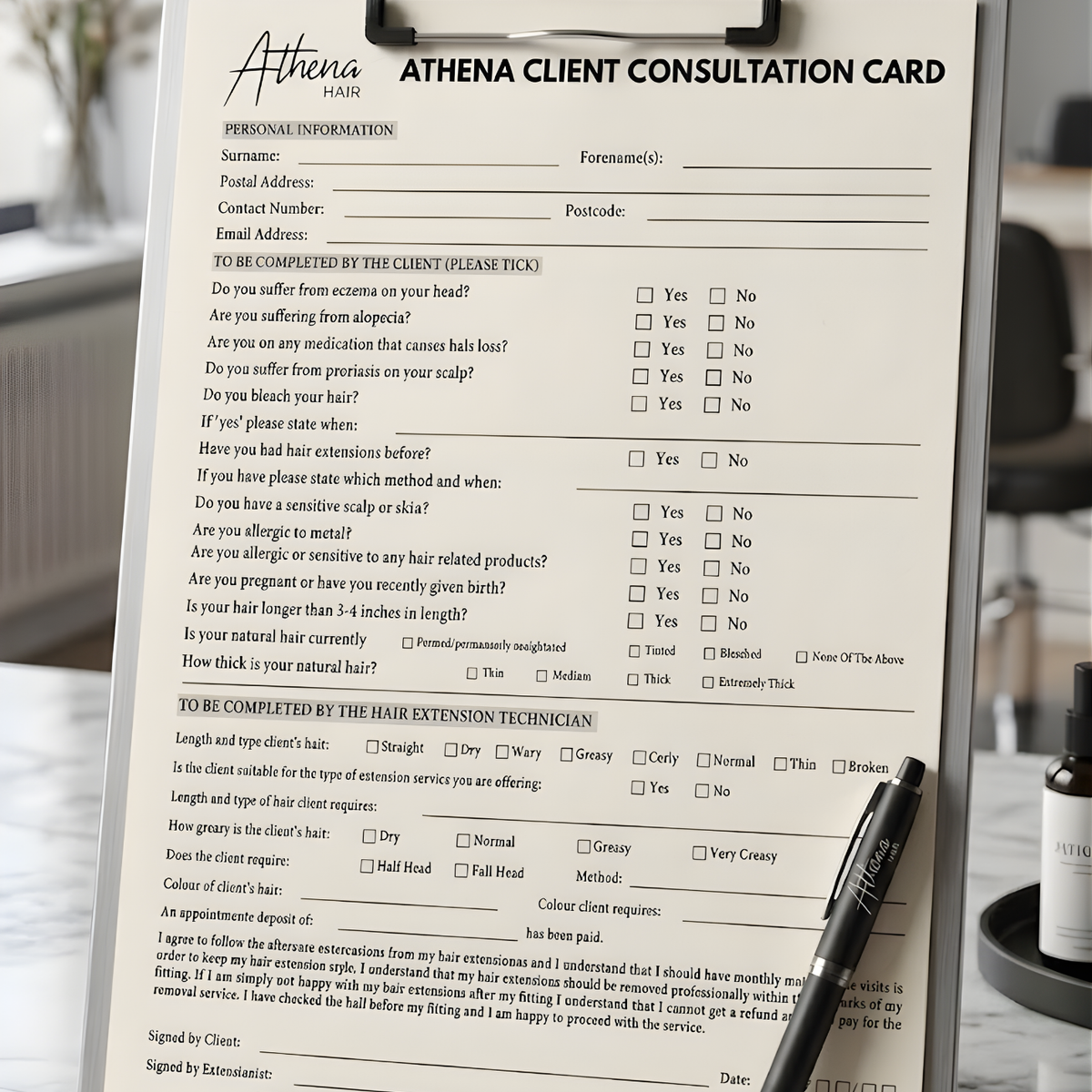Athena Hair Extension Client Consultation Pad (20 Sheets) — Athena Hair ...
