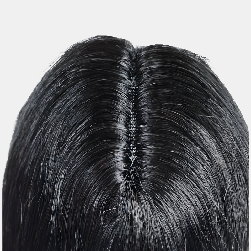Athena Hair 14", 4x9cm Base, Human Hair Mesh Integration Training Hair Closure – Hair Loss Solution Topper (#1B Natural Black)- [TRAINING USE ONLY]