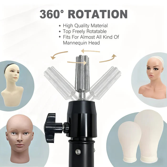 Heavy-Duty Professional Tripod Stand - Sturdy Metal Wig Block Holder for Salon Styling, Wig Making & Canvas Heads