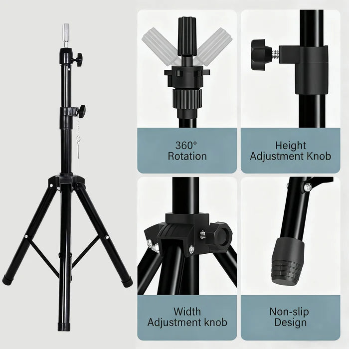 Heavy-Duty Professional Tripod Stand - Sturdy Metal Wig Block Holder for Salon Styling, Wig Making & Canvas Heads