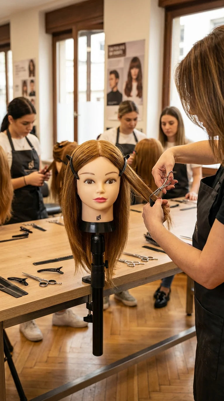 GL Hair 16” Hairdressing Training Mannequin Head – Mixed Human & High-Grade Fibre Hair for Hair Extension, Braiding, Cutting (Golden Brown (16inch)